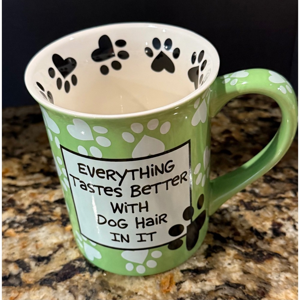 Lorrie Veasey Our Name is Mud 16oz Coffee Mug Green Dog Hair Paw Prints